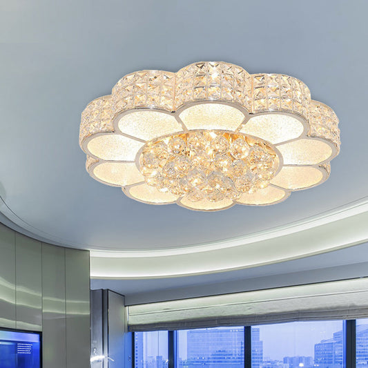 Flower Bedroom Ceiling Fixture: Clear Crystal Block LED Flush Mount Light with 3 Color Light Options