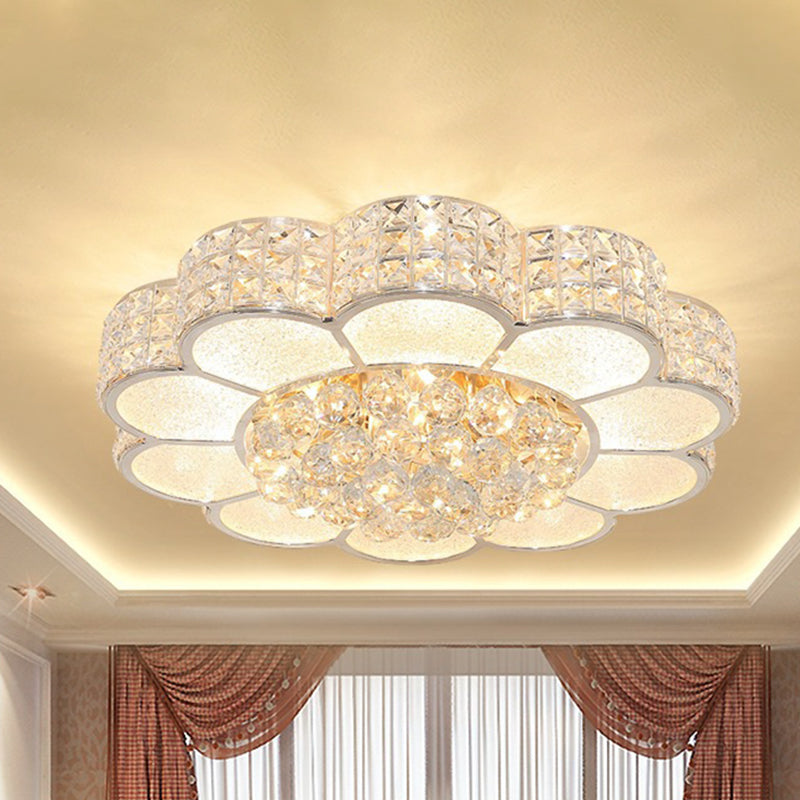 Flower Bedroom Ceiling Fixture: Clear Crystal Block LED Flush Mount Light with 3 Color Light Options