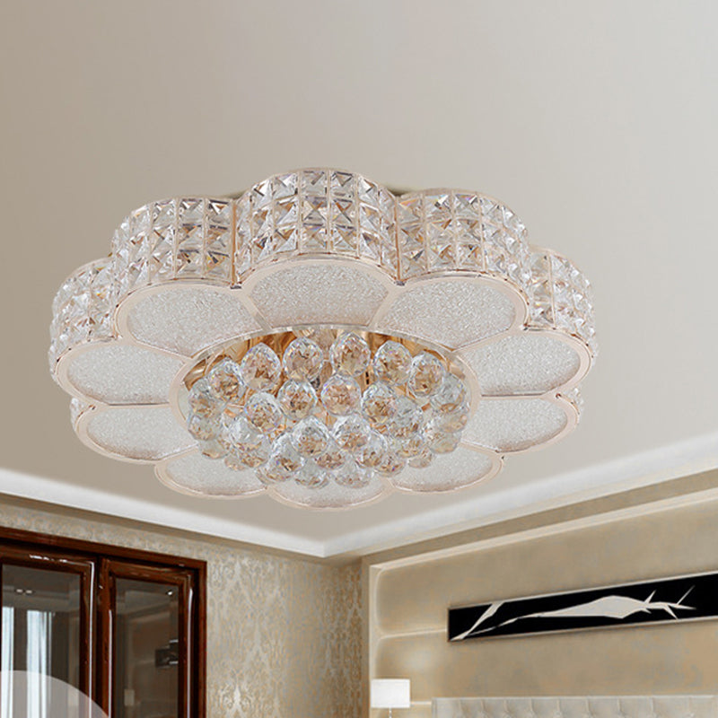 Flower Bedroom Ceiling Fixture: Clear Crystal Block LED Flush Mount Light with 3 Color Light Options