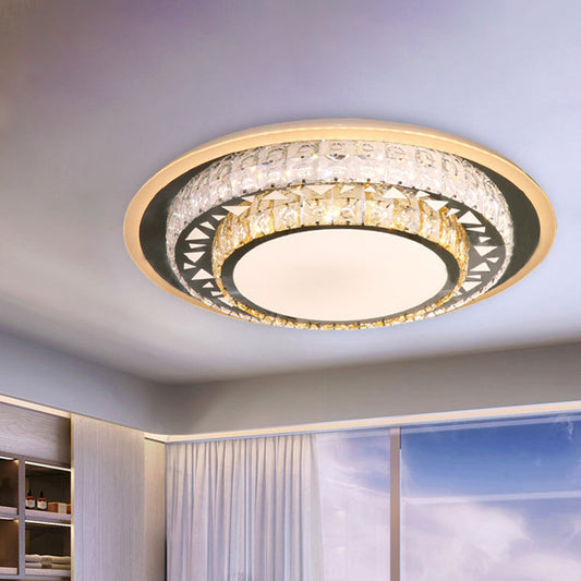 Contemporary Rectangle-Cut Crystal Flush Mount Ceiling Light in White LED