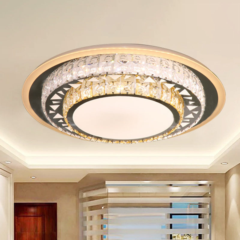 Contemporary Rectangle-Cut Crystal Flush Mount Ceiling Light in White LED