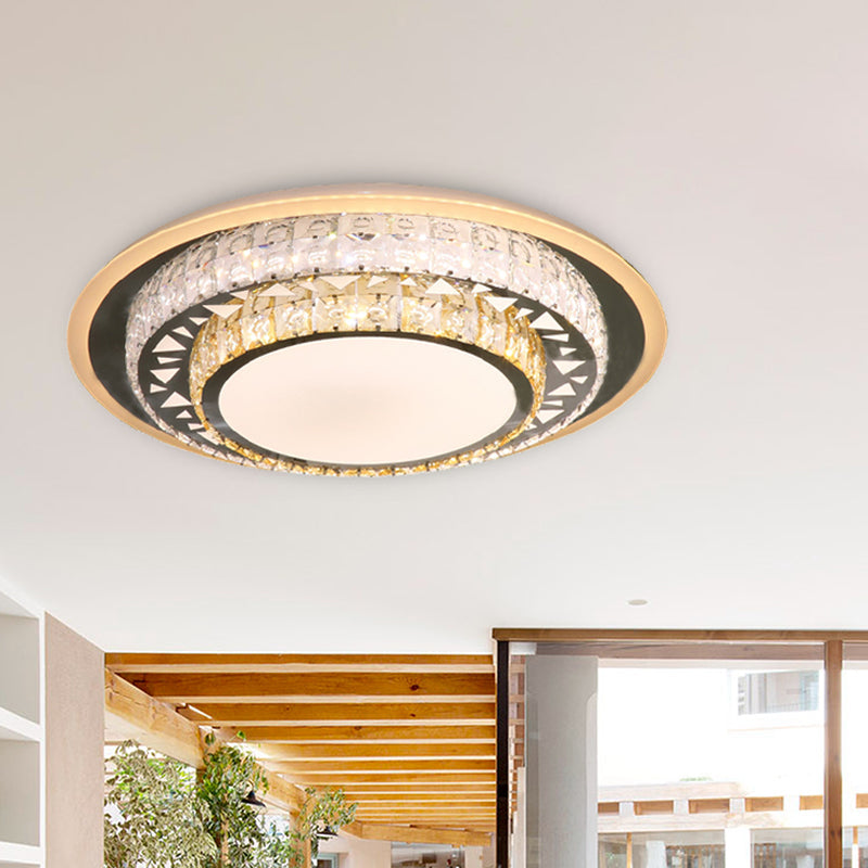 Contemporary Rectangle-Cut Crystal Flush Mount Ceiling Light in White LED