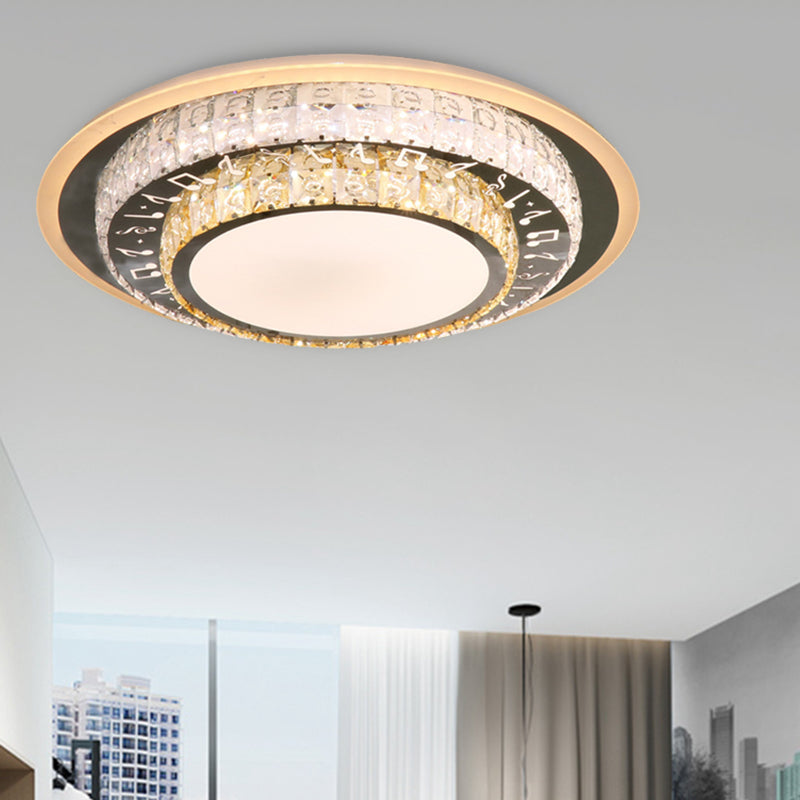 Contemporary Rectangle-Cut Crystal Flush Mount Ceiling Light in White LED