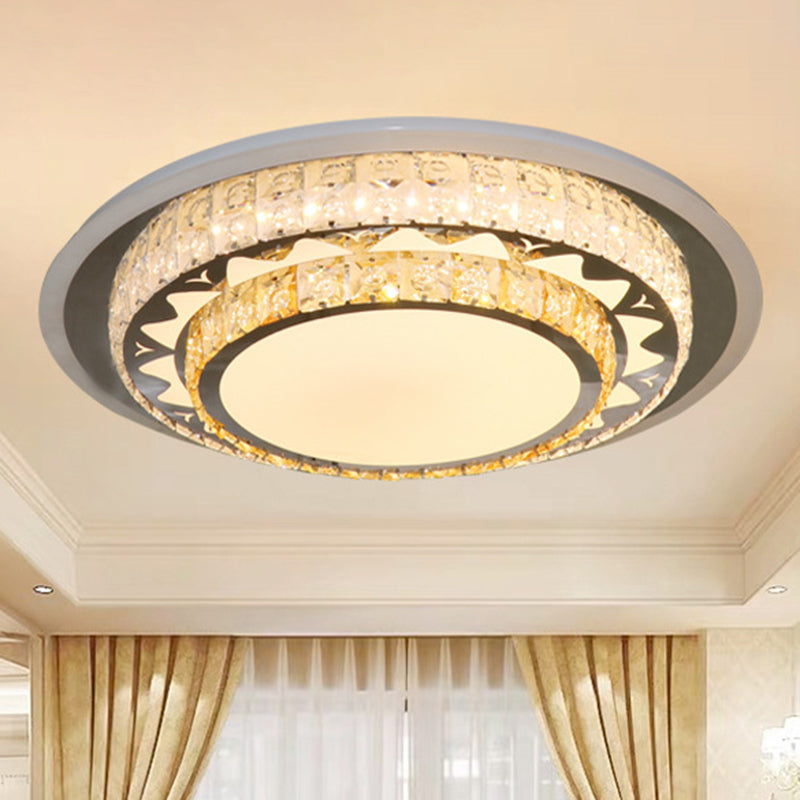 Contemporary Rectangle-Cut Crystal Flush Mount Ceiling Light in White LED