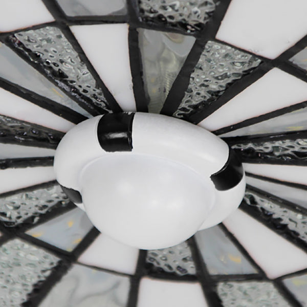 Rustic Stained Glass Flushmount Ceiling Light - Round 1-Light Fixture in Blue/White for Bedroom