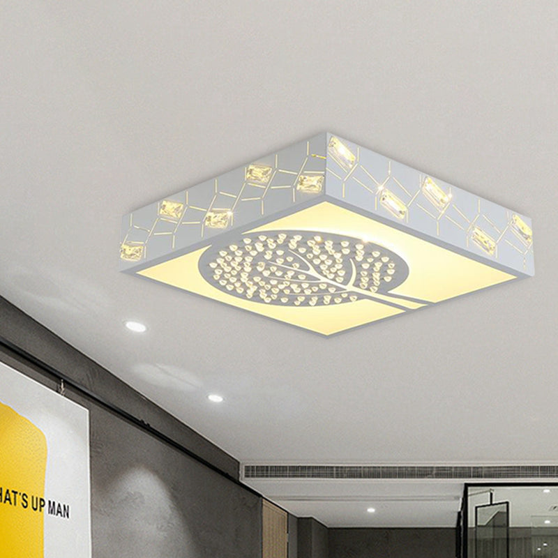Nordic White K9 Crystal LED Ceiling Light - Square Flush Mount with 3 Lighting Options