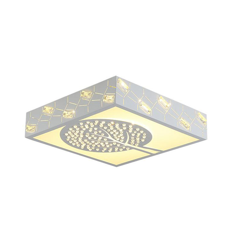 Nordic White K9 Crystal LED Ceiling Light - Square Flush Mount with 3 Lighting Options