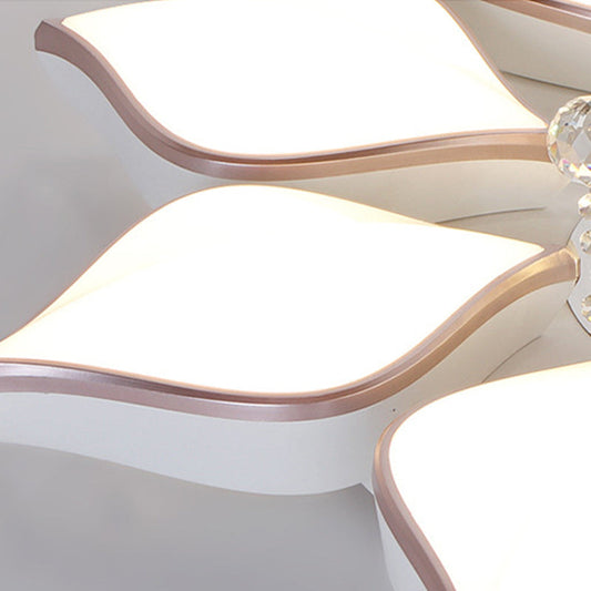 Contemporary Acrylic Flush Mount Led Ceiling Light With Crystal Drop - Flower Design In Warm/3 Color