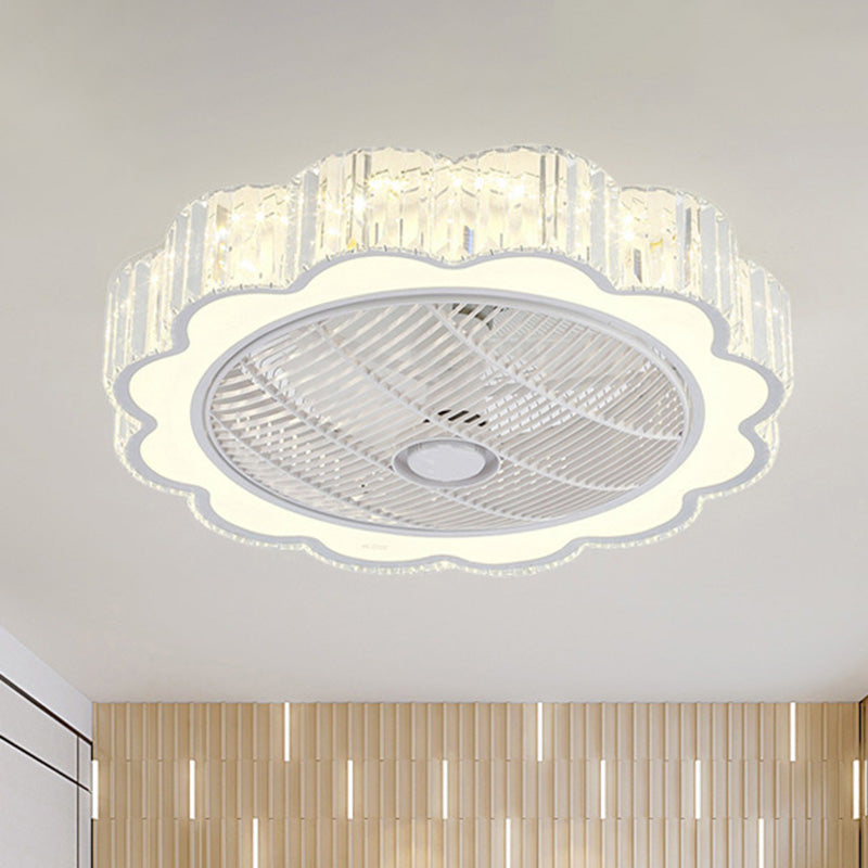 Simple LED Scalloped Crystal Flush Ceiling Light for Bedroom - White, 3 Color Light