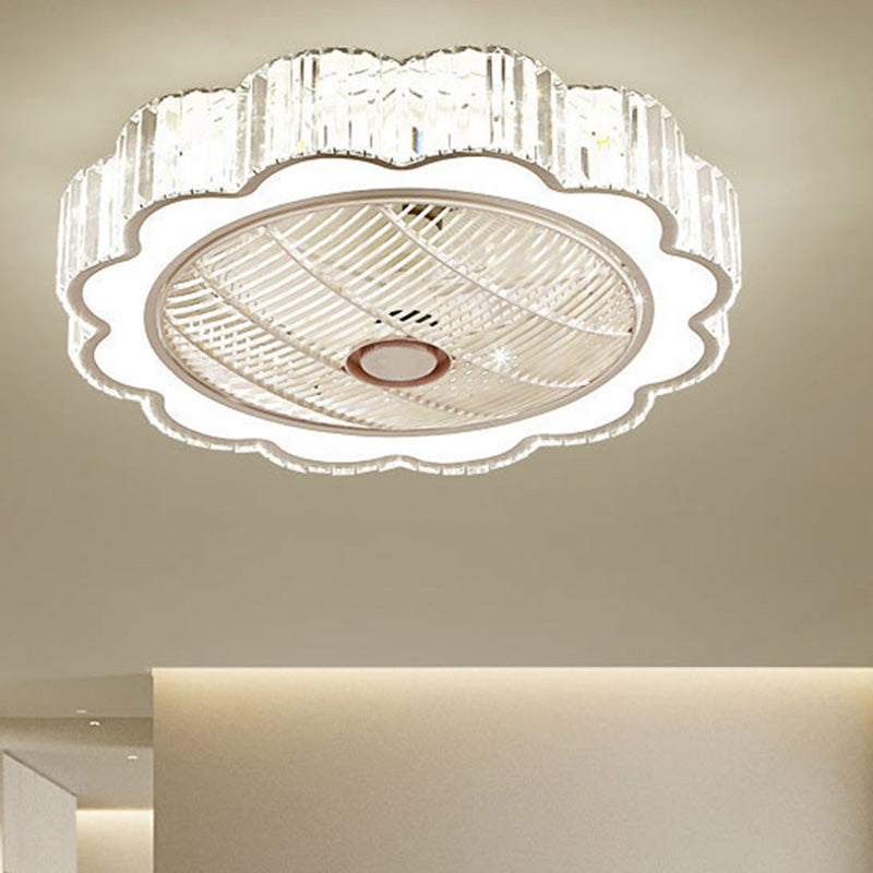 Simple LED Scalloped Crystal Flush Ceiling Light for Bedroom - White, 3 Color Light