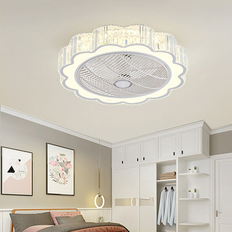 Simple LED Scalloped Crystal Flush Ceiling Light for Bedroom - White, 3 Color Light