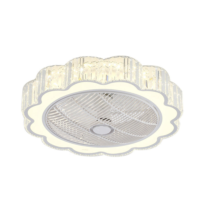 Simple LED Scalloped Crystal Flush Ceiling Light for Bedroom - White, 3 Color Light