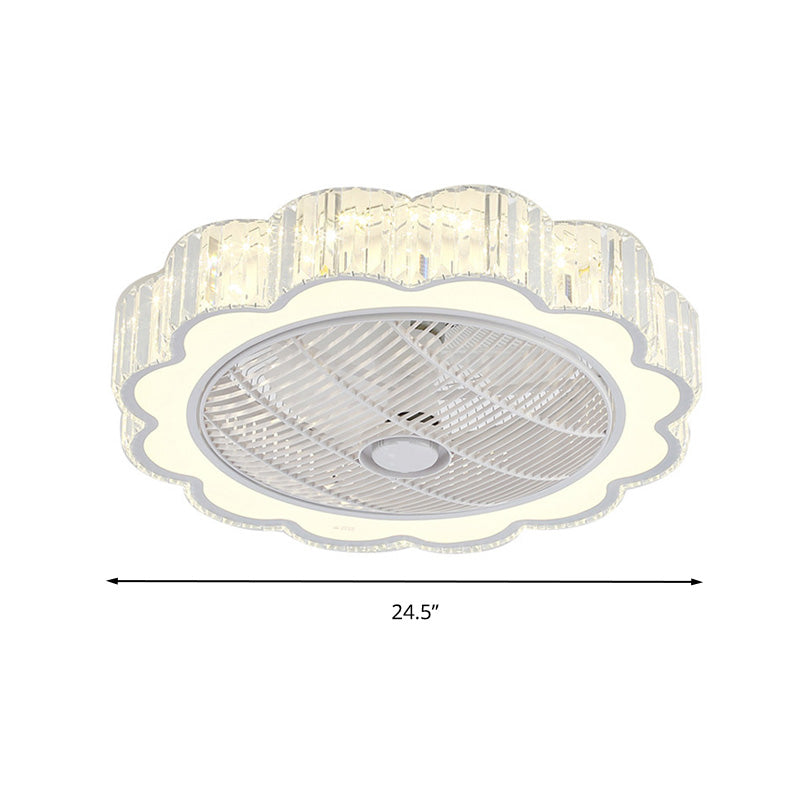 Simple LED Scalloped Crystal Flush Ceiling Light for Bedroom - White, 3 Color Light