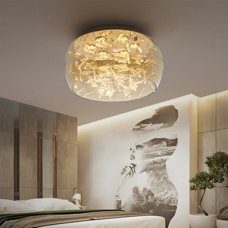 Curved Drum Crystal LED Flush Mount Ceiling Light Fixture in Warm/White, 16"/19.5" Wide