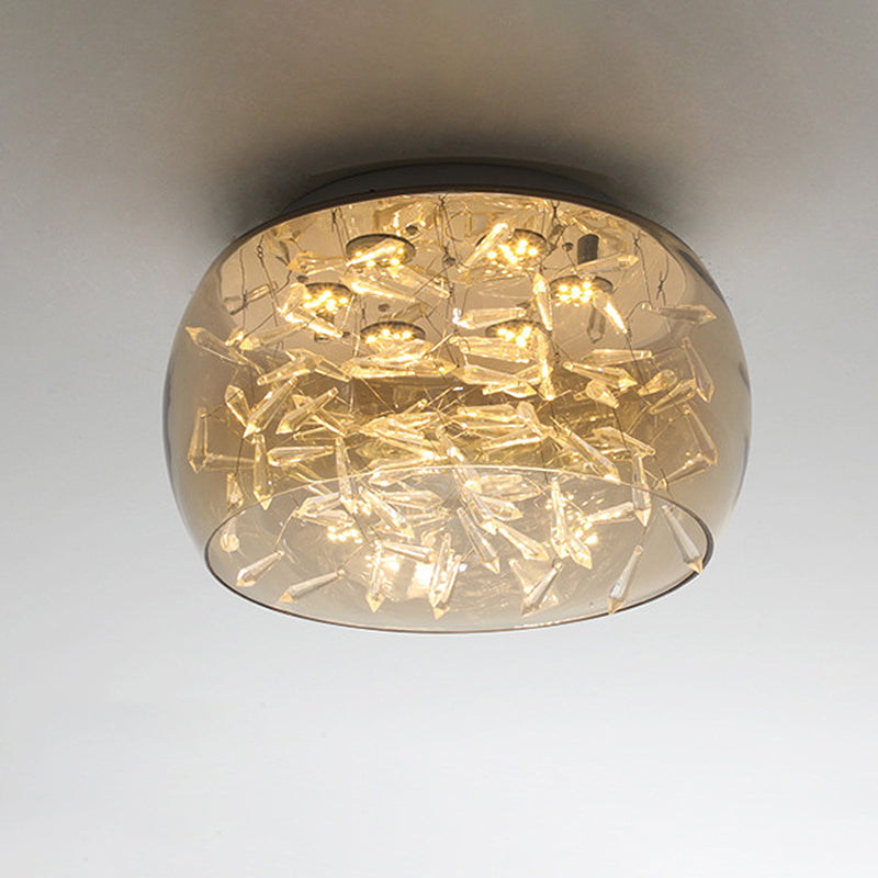Curved Drum Crystal LED Flush Mount Ceiling Light Fixture in Warm/White, 16"/19.5" Wide