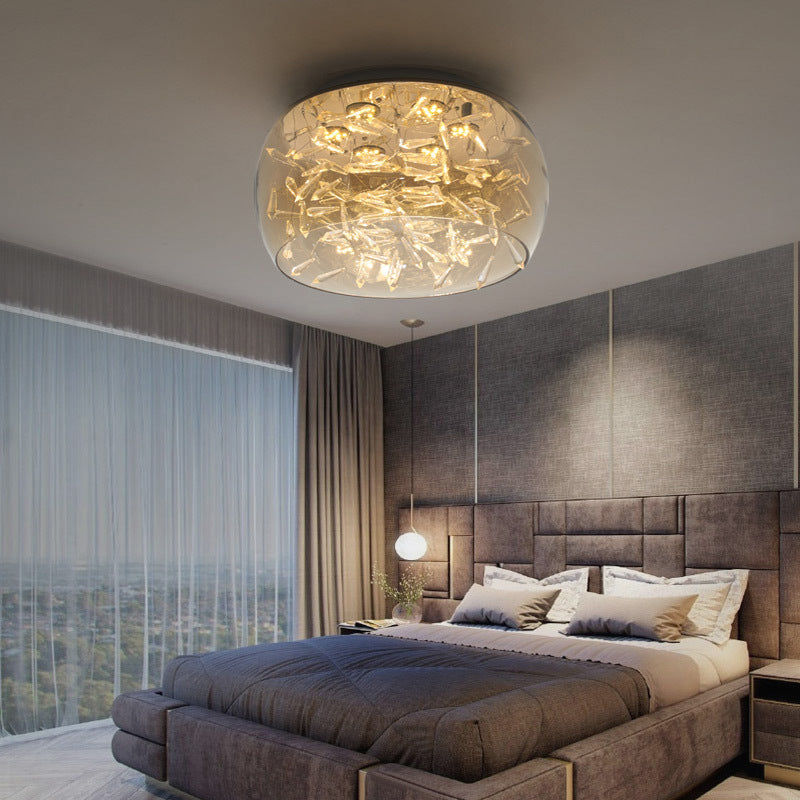 Curved Drum Crystal LED Flush Mount Ceiling Light Fixture in Warm/White, 16"/19.5" Wide