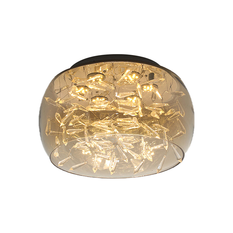 Curved Drum Crystal LED Flush Mount Ceiling Light Fixture in Warm/White, 16"/19.5" Wide