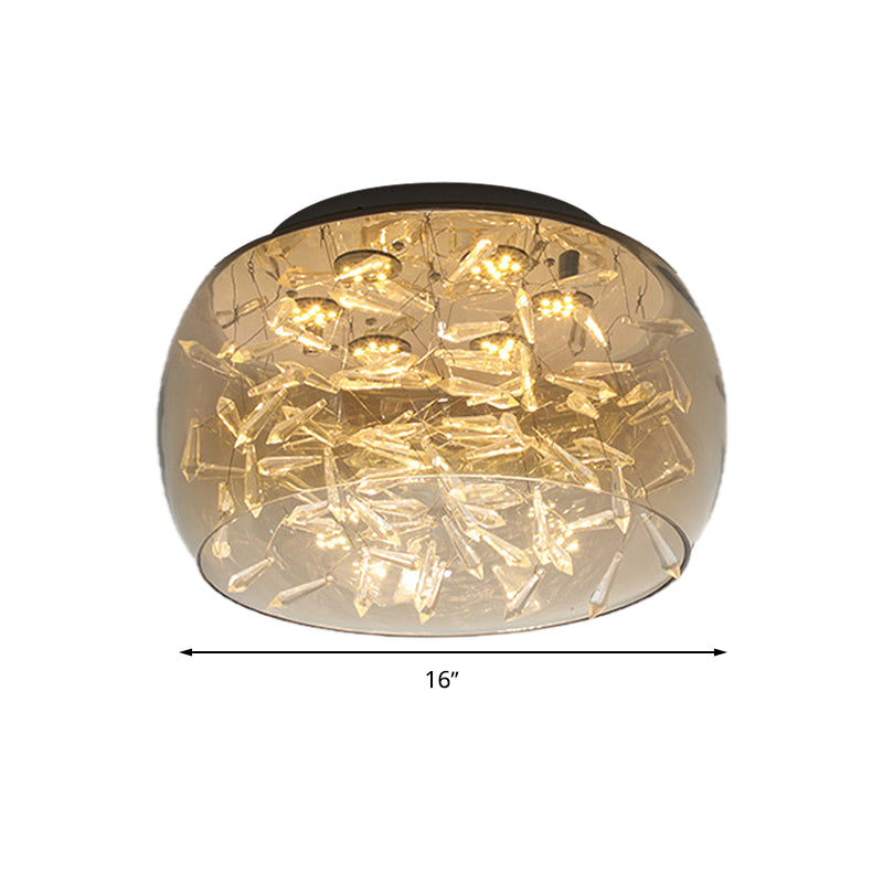 Curved Drum Crystal LED Flush Mount Ceiling Light Fixture in Warm/White, 16"/19.5" Wide