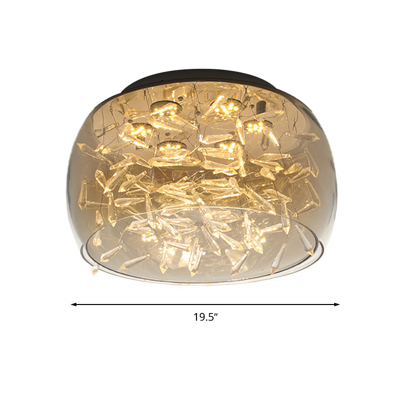 Curved Drum Crystal LED Flush Mount Ceiling Light Fixture in Warm/White, 16"/19.5" Wide