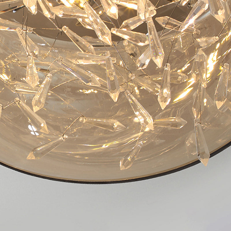 Curved Drum Crystal LED Flush Mount Ceiling Light Fixture in Warm/White, 16"/19.5" Wide