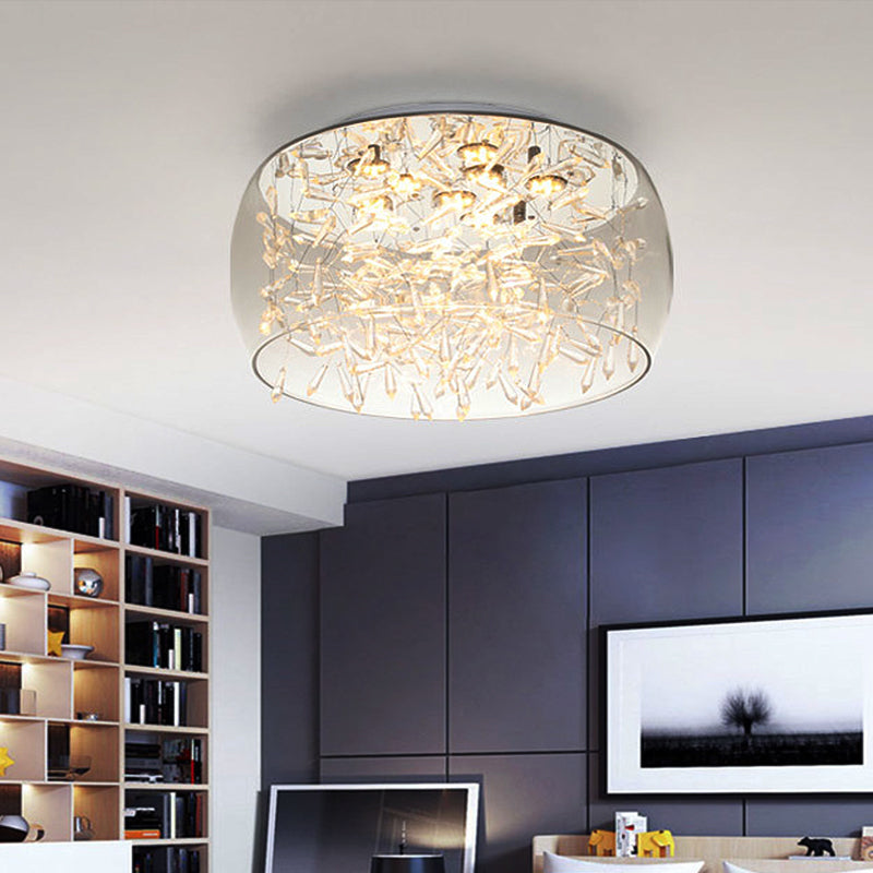 Curved Drum Crystal LED Flush Mount Ceiling Light Fixture in Warm/White, 16"/19.5" Wide