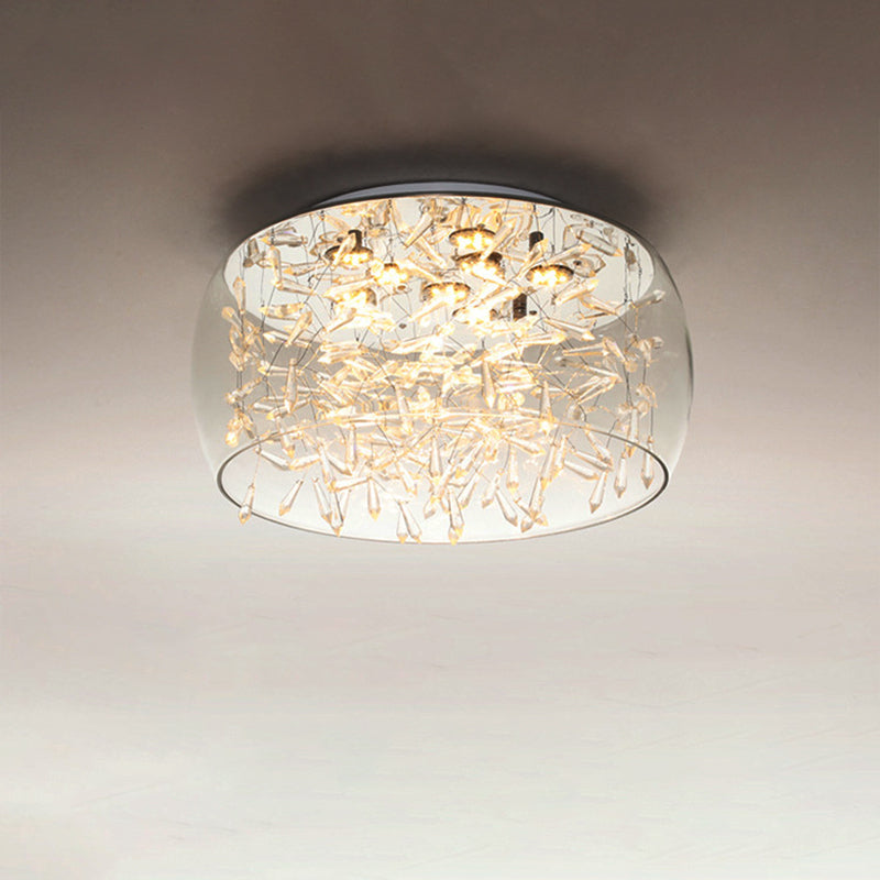 Curved Drum Crystal LED Flush Mount Ceiling Light Fixture in Warm/White, 16"/19.5" Wide