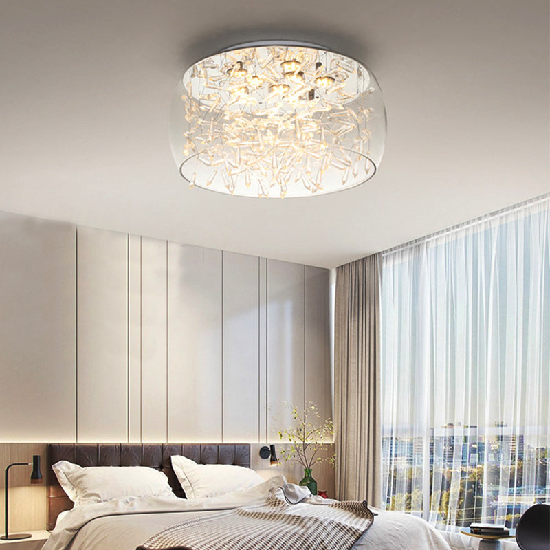 Curved Drum Crystal LED Flush Mount Ceiling Light Fixture in Warm/White, 16"/19.5" Wide