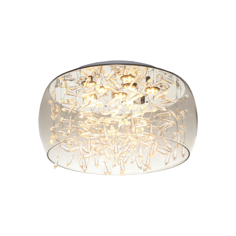 Curved Drum Crystal LED Flush Mount Ceiling Light Fixture in Warm/White, 16"/19.5" Wide