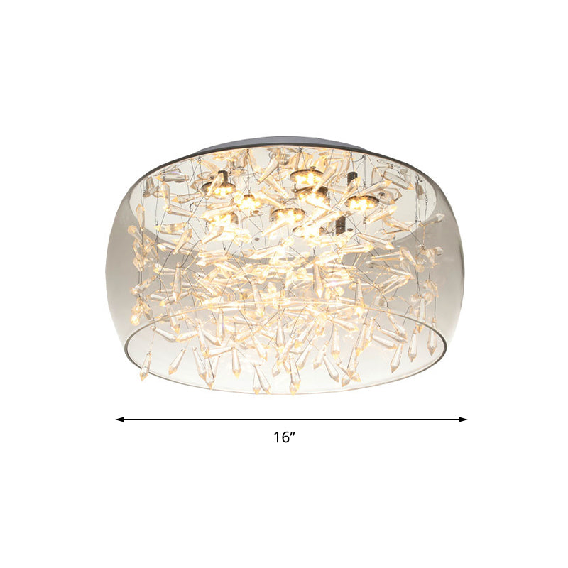 Curved Drum Crystal LED Flush Mount Ceiling Light Fixture in Warm/White, 16"/19.5" Wide