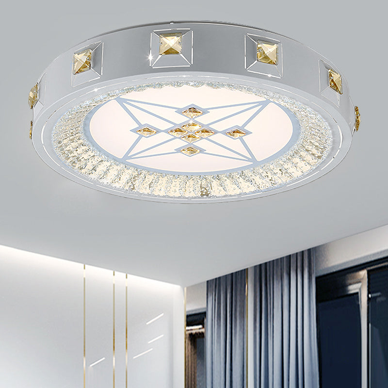 Modern Crystal LED Ceiling Light with Remote Control and Stepless Dimming - White with Stylish Flower/Sun/Rhombus Carvings and 3 Color Options".