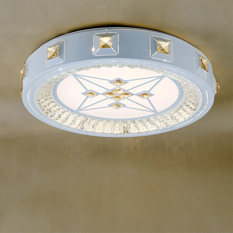Modern Crystal LED Ceiling Light with Remote Control and Stepless Dimming - White with Stylish Flower/Sun/Rhombus Carvings and 3 Color Options".