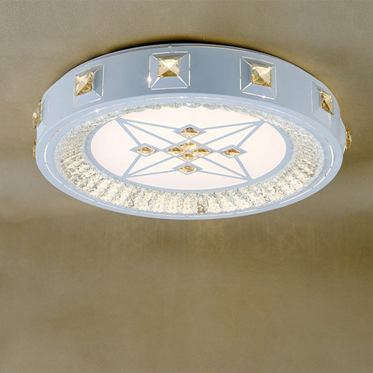 Modern Crystal LED Ceiling Light with Remote Control and Stepless Dimming - White with Stylish Flower/Sun/Rhombus Carvings and 3 Color Options".
