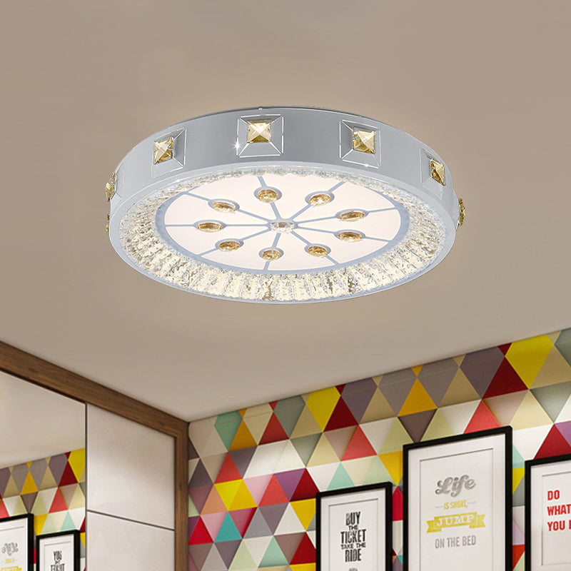 Modern Crystal LED Ceiling Light with Remote Control and Stepless Dimming - White with Stylish Flower/Sun/Rhombus Carvings and 3 Color Options".