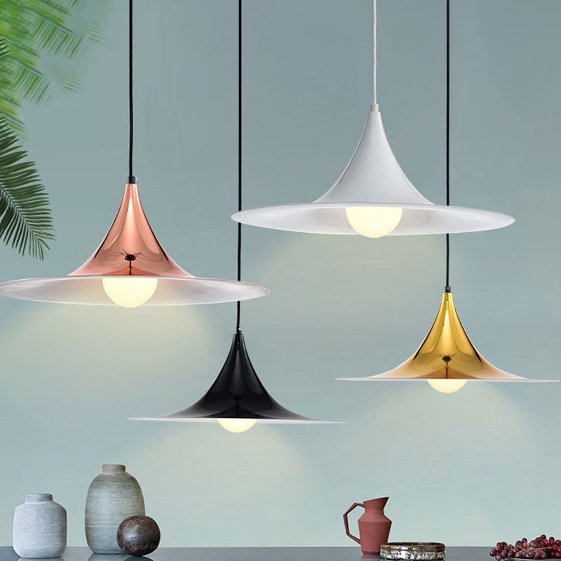 Nordic Style Metal Flared Suspension Light - 1 Light, Black/White/Gold - Hanging Ceiling Light