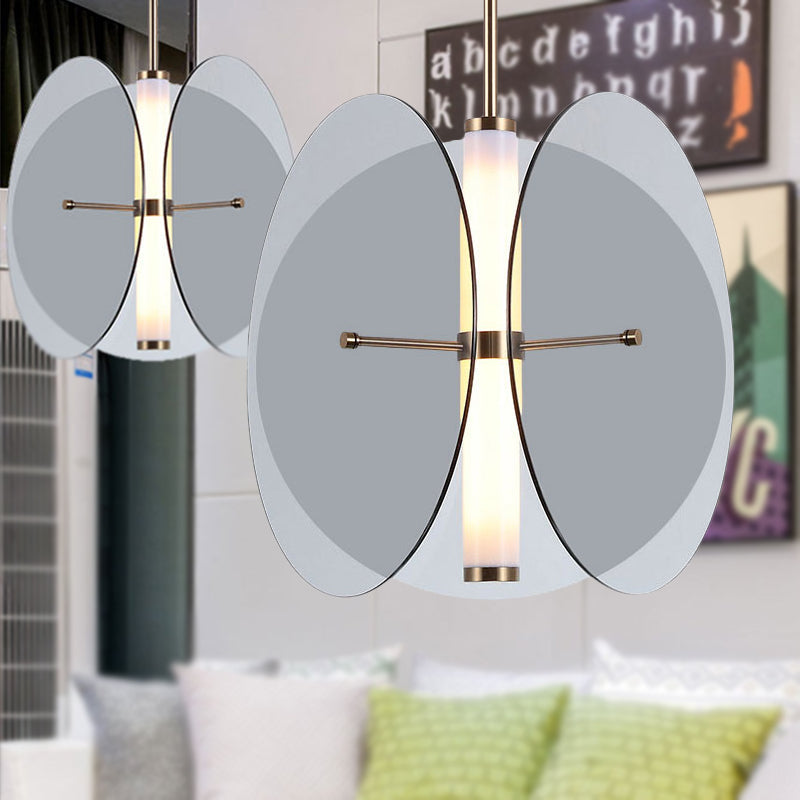 Modernist Amber/Smoke Glass Pendant Light with LED, 1-Light, 3 Disks, Hanging Ceiling Lamp