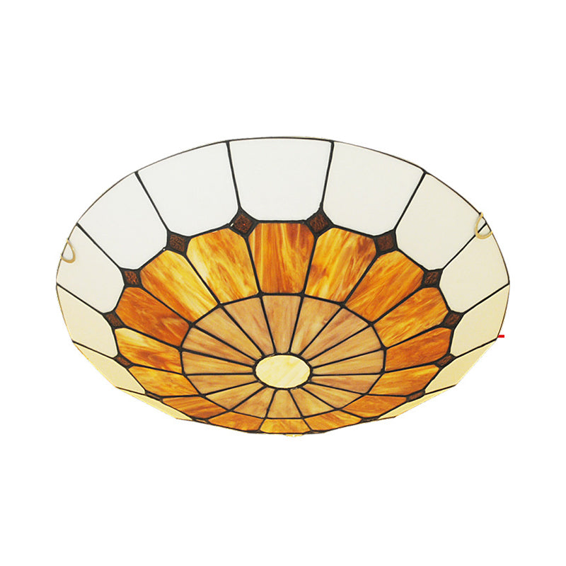 Vintage Stained Glass Flush Mount Ceiling Light, Wide Bowl-Shaped Design (12"/16"), Orange