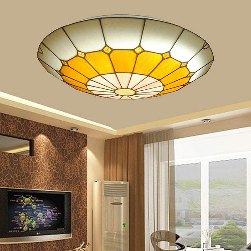 Vintage Stained Glass Flush Mount Ceiling Light, Wide Bowl-Shaped Design (12"/16"), Orange