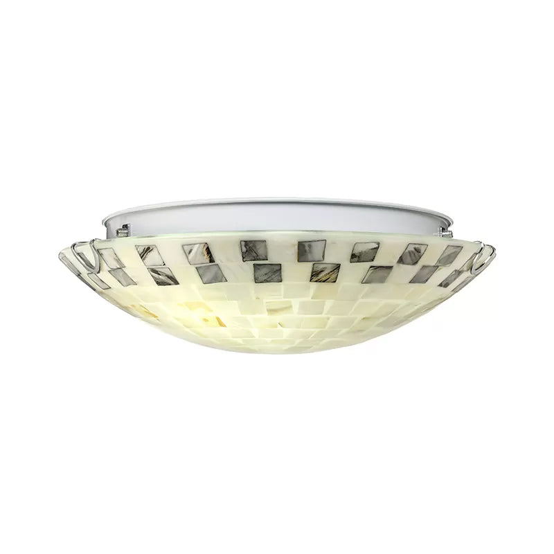 Vintage Mosaic Glass Flush Mount Ceiling Light - Beige Bowl, 1 Bulb, 12"/16"/19.5" Wide - Ideal for Dining Room