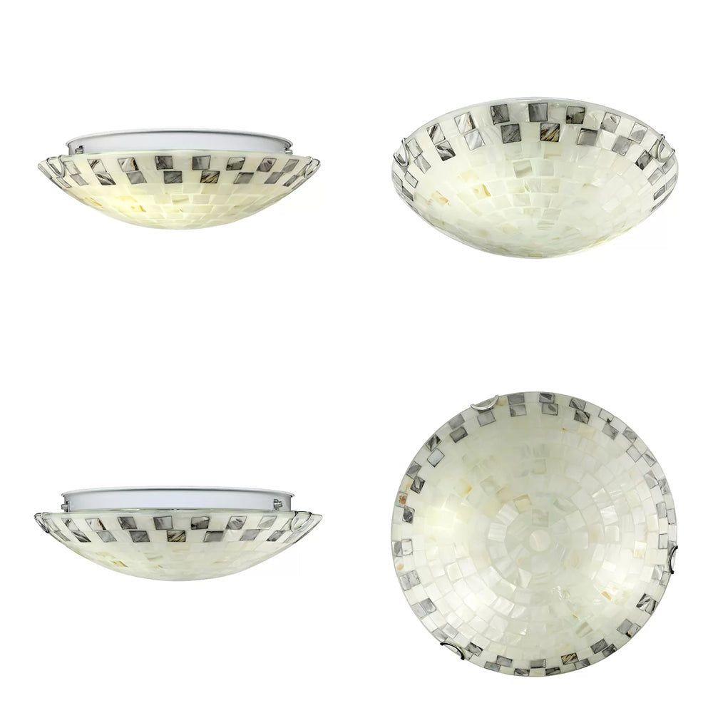 Vintage Mosaic Glass Flush Mount Ceiling Light - Beige Bowl, 1 Bulb, 12"/16"/19.5" Wide - Ideal for Dining Room