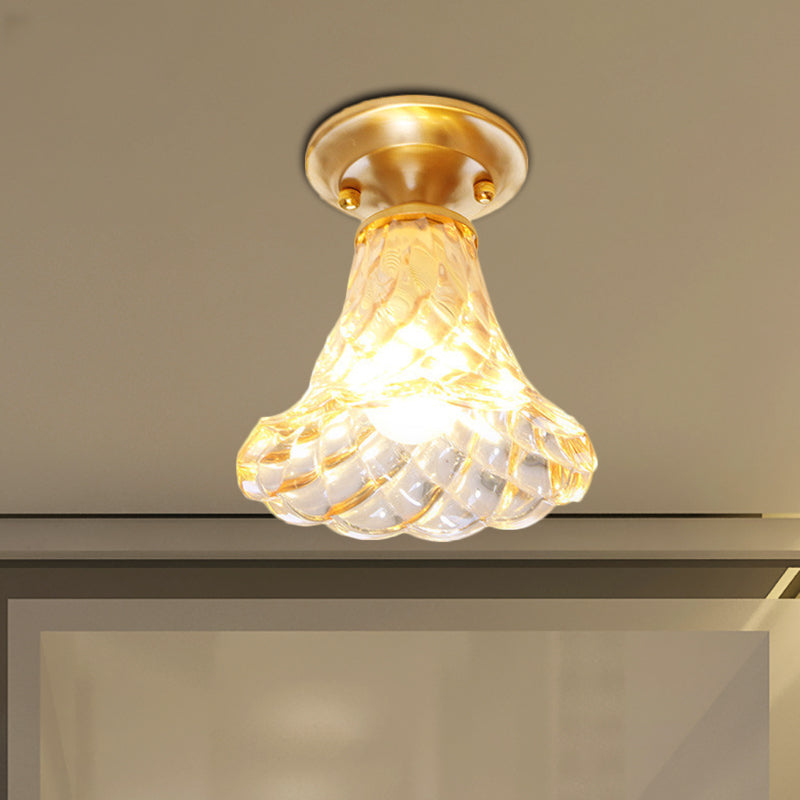 Bell/Bowl Corridor Flush Mount Light - 6.5"/7" - Clear Glass - 1 Bulb - Brass Finish