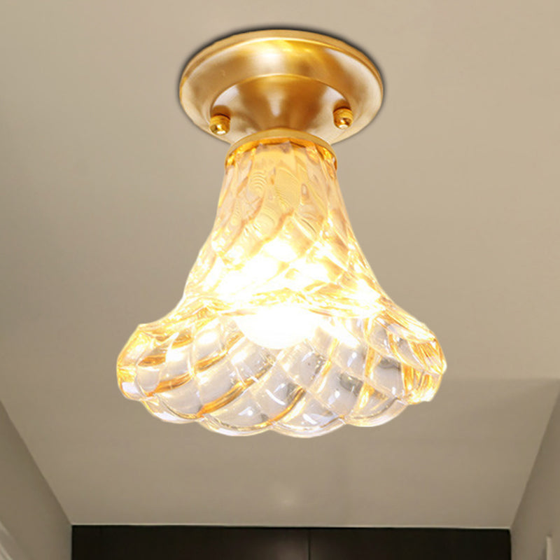 Bell/Bowl Corridor Flush Mount Light - 6.5"/7" - Clear Glass - 1 Bulb - Brass Finish