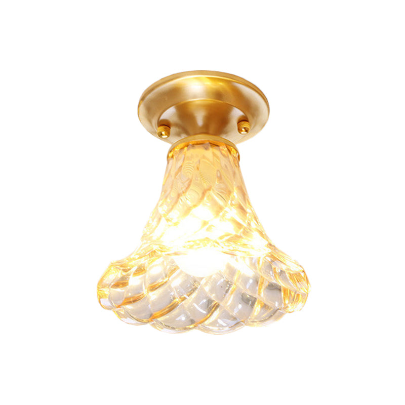 Bell/Bowl Corridor Flush Mount Light - 6.5"/7" - Clear Glass - 1 Bulb - Brass Finish