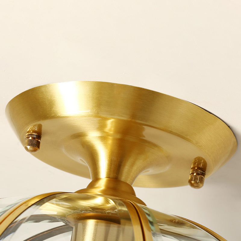 Bell/Bowl Corridor Flush Mount Light - 6.5"/7" - Clear Glass - 1 Bulb - Brass Finish