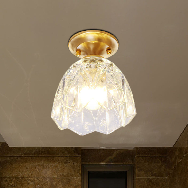 Bell/Bowl Corridor Flush Mount Light - 6.5"/7" - Clear Glass - 1 Bulb - Brass Finish
