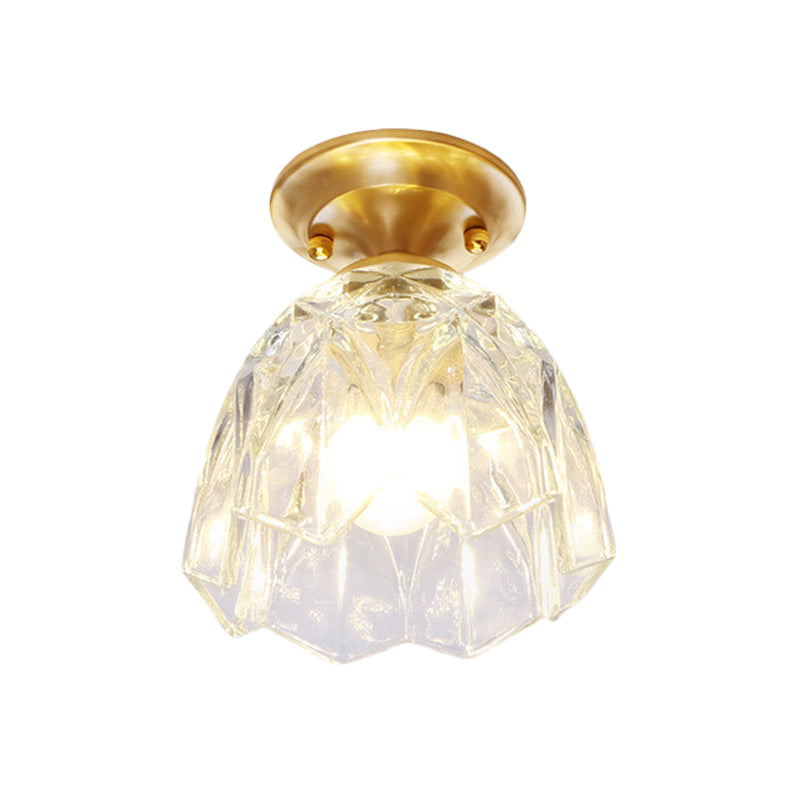 Bell/Bowl Corridor Flush Mount Light - 6.5"/7" - Clear Glass - 1 Bulb - Brass Finish