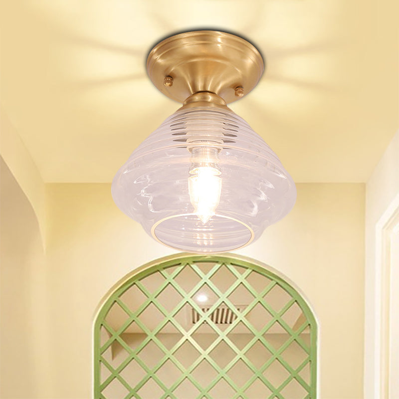 Luminaire encastré en laiton à dôme/cône/grange en verre prismatique - Style colonial, éclairage de porche à 1 tête, 6"/7,5"/11" L