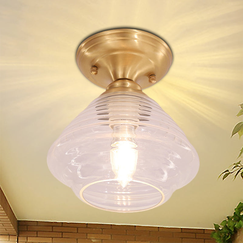 Luminaire encastré en laiton à dôme/cône/grange en verre prismatique - Style colonial, éclairage de porche à 1 tête, 6"/7,5"/11" L