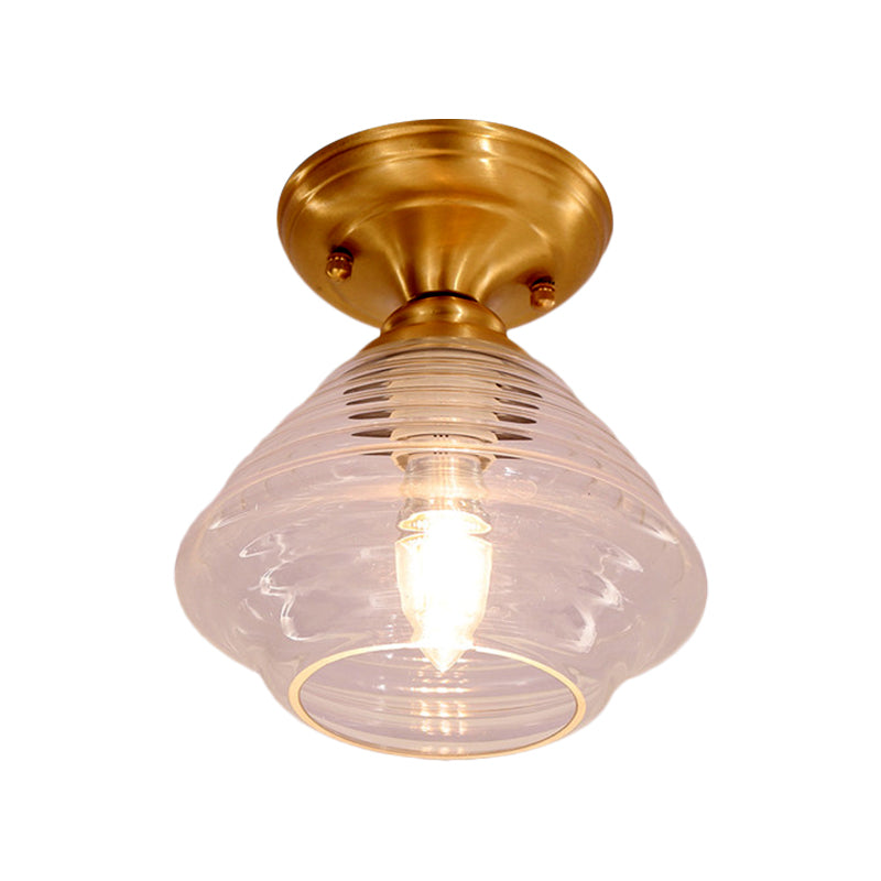 Luminaire encastré en laiton à dôme/cône/grange en verre prismatique - Style colonial, éclairage de porche à 1 tête, 6"/7,5"/11" L