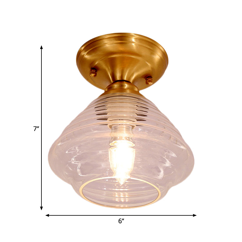 Luminaire encastré en laiton à dôme/cône/grange en verre prismatique - Style colonial, éclairage de porche à 1 tête, 6"/7,5"/11" L