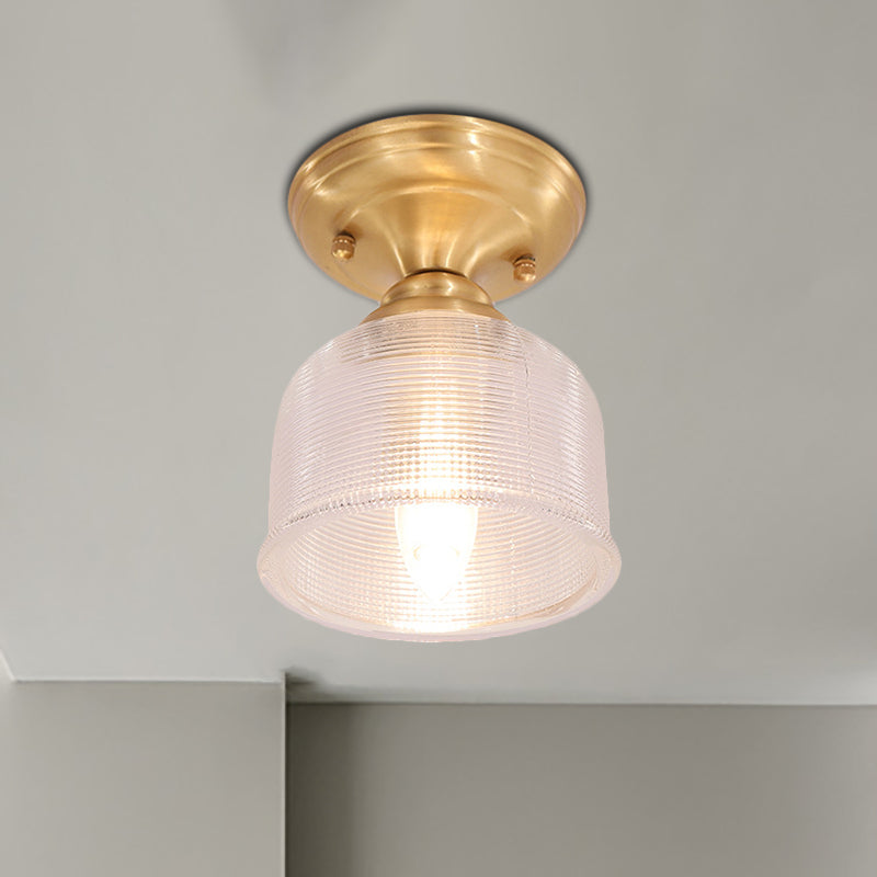 Luminaire encastré en laiton à dôme/cône/grange en verre prismatique - Style colonial, éclairage de porche à 1 tête, 6"/7,5"/11" L